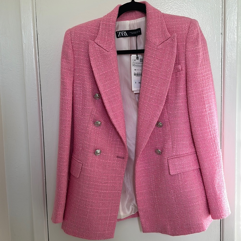 Zara Pink Tweed Blazer NWT